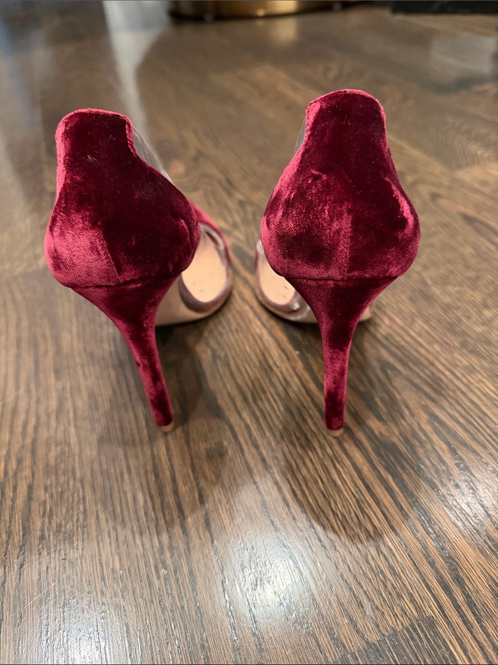 Gianvito Rossi Burgundy Velvet and Clear Panel Pointed Pumps - Picture 2 of 3